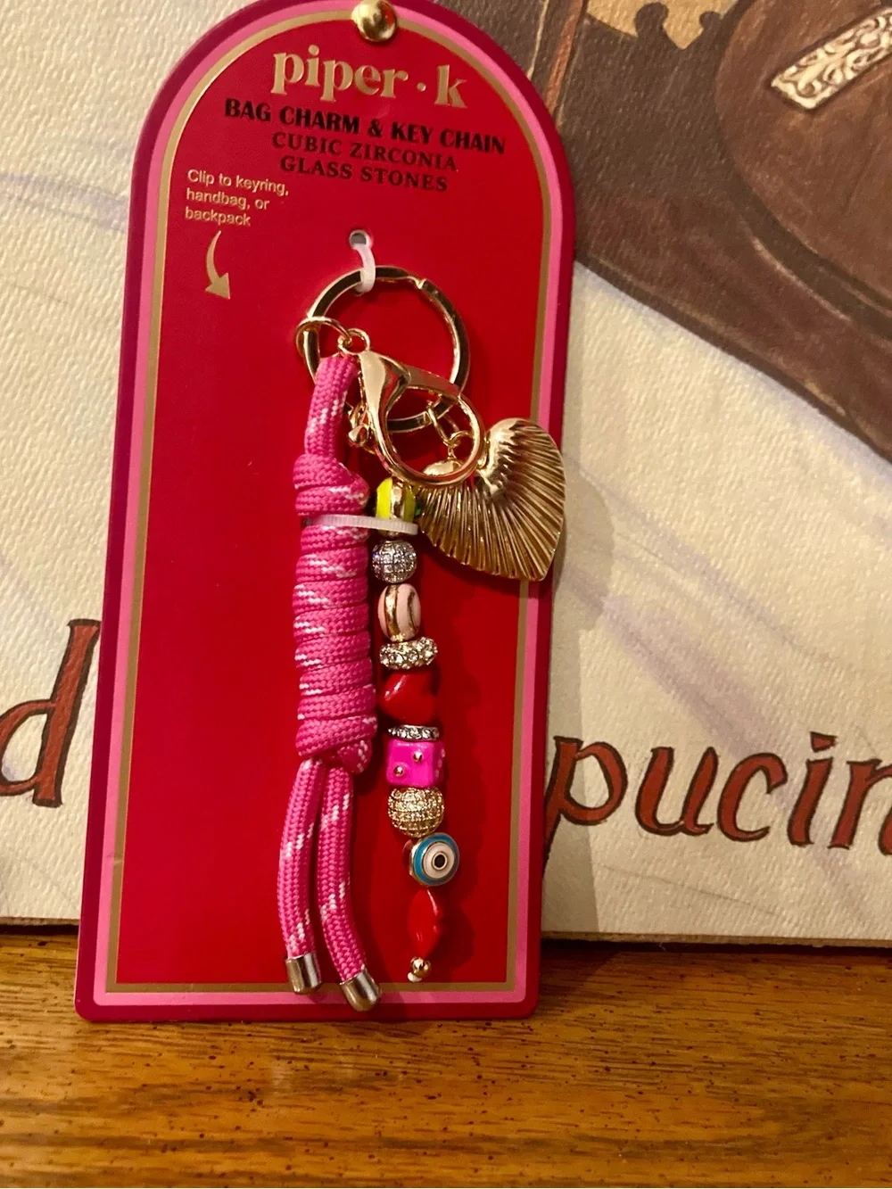 Piper K  Beaded Key Chain & Bag Charm Pink and Gold  NWT